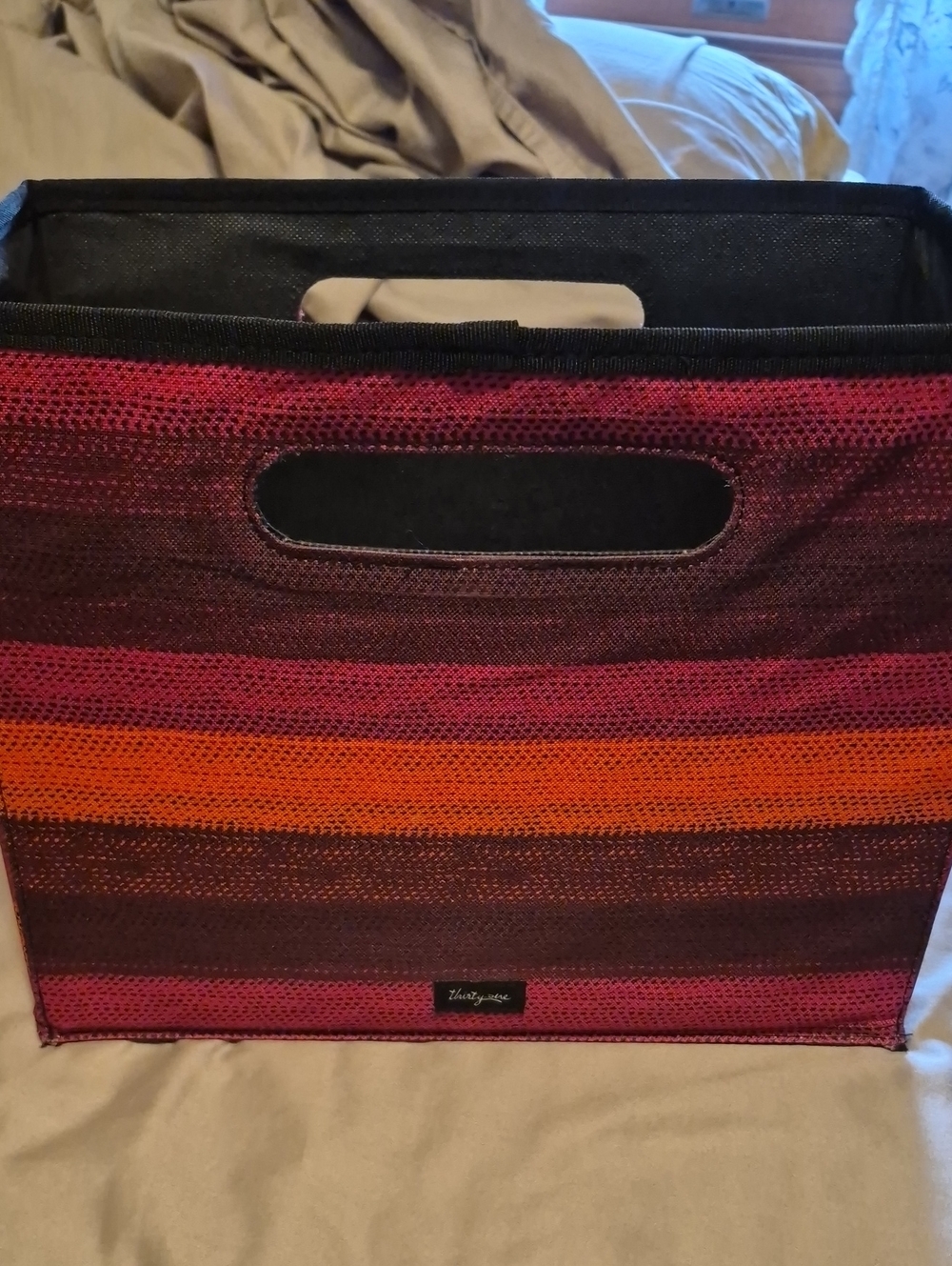 thirty-one Pink, Orange & Brown Striped Fabric Storage Bin with Handle